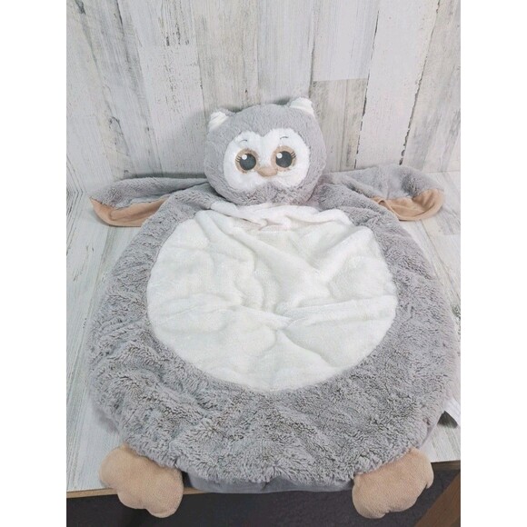 Plush Gray Owl Play Mat Belly Tummy Time Soft Bearington Baby Lovey Blanket 32" - Picture 1 of 13